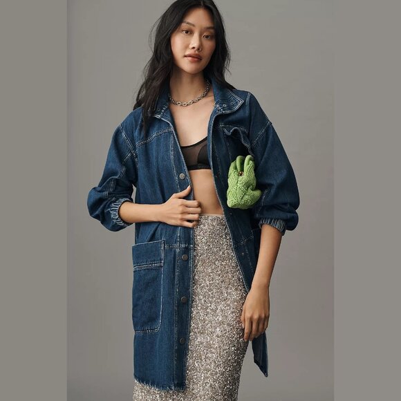 NEW Pilcro Sizes M, L Women's Utility Denim Long Chore Jacket - Denim Dark - Picture 2 of 6